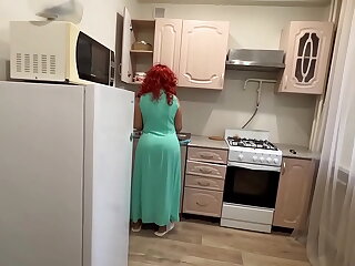 step  with a big rump satisfied her son-in-law with her anal in the kitchen